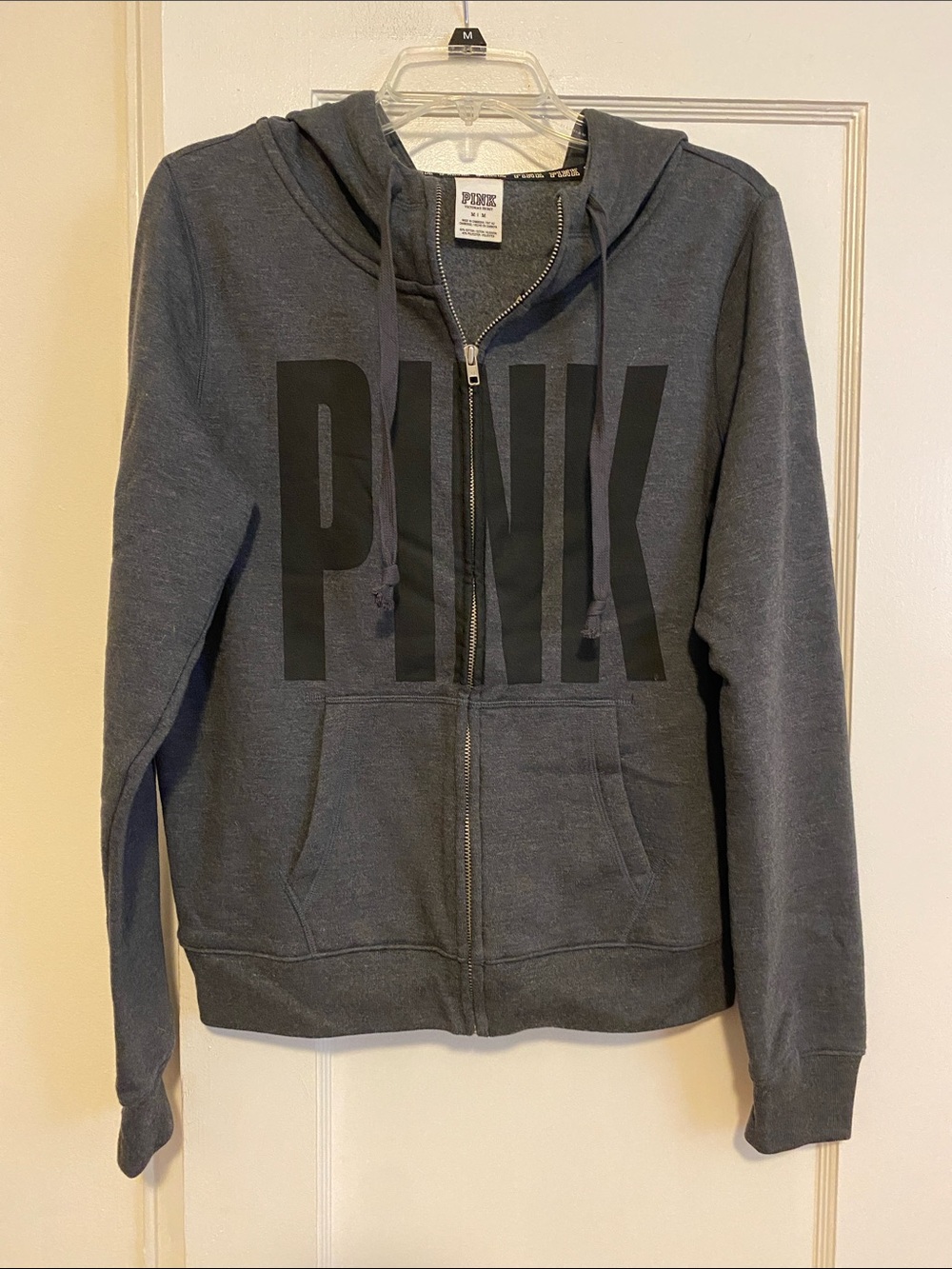 Victoria’s Secret PINK grey zip up logo hoodie size medium